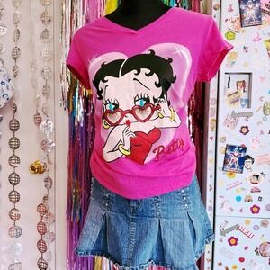 2010s Pink Betty Boop heart glasses v neck tee